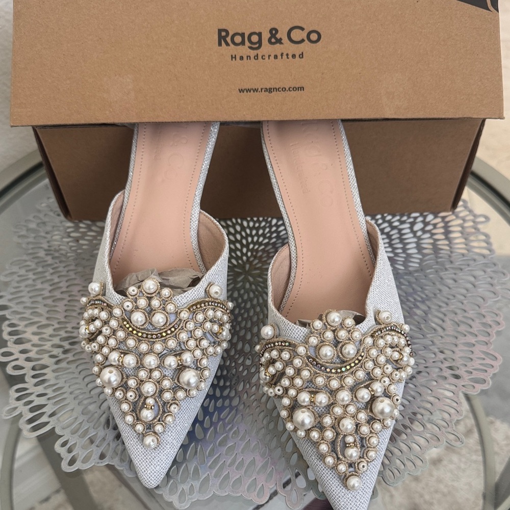 Rag & Co astr Pearl Embellished Mules - Cream 9 new in box